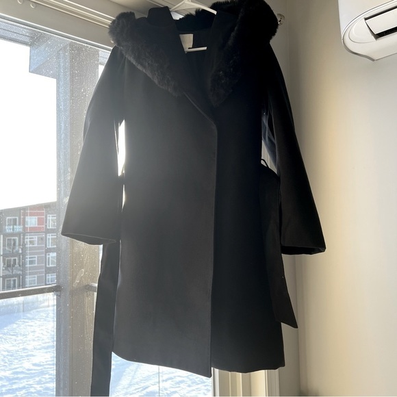 NWOT H&M women black coat with furr, Size XS - Picture 2 of 12